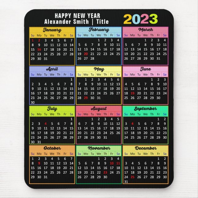 2023 Färg kalender Modern minimal Anpassningsbar Musmatta (Framsidan)