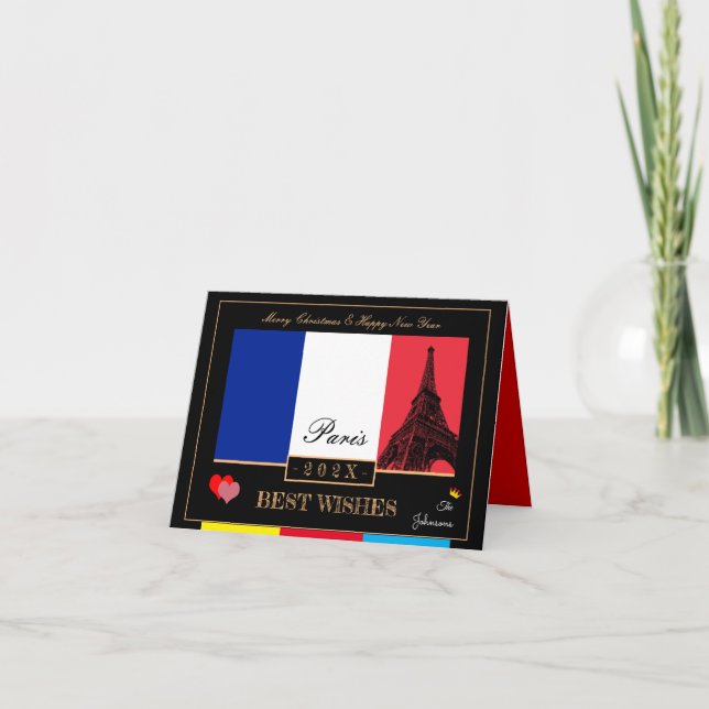 2023 Fransk flagga & Eiffeltornet Gott nytt år, Fr Kort (Framsida)