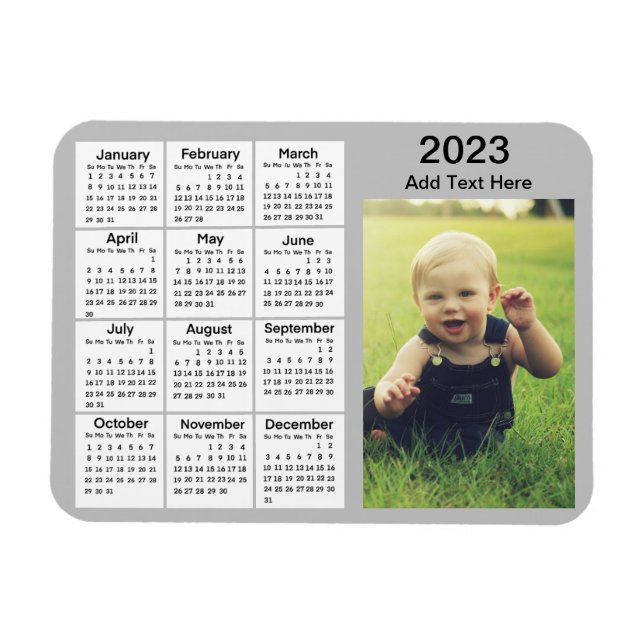 2023 Grått Mini Photo Calendar Magnet (Horisontell)