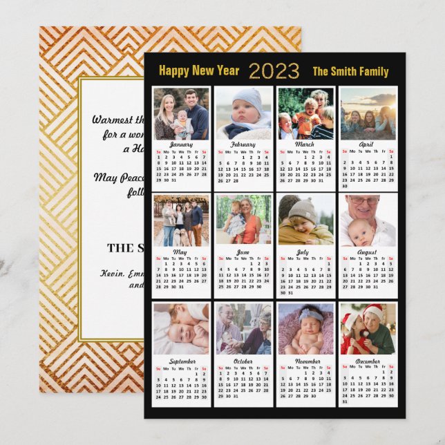 2023 Guld-skript Modern Family 12-fotomalender Julkort (Fram/baksida)