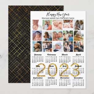 2023 Guld-skriptkalender - Fotokollage Modern Julkort