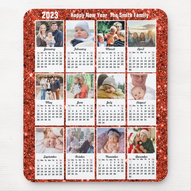 2023 Kalender 12 Foto Modern Red Glitter Musmatta (Framsidan)