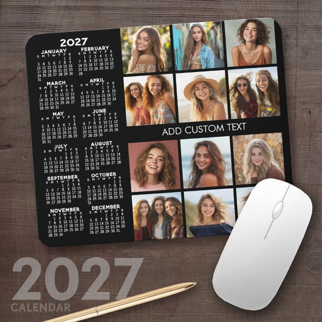 2023 Kalender - 12 fotokollage - svart Musmatta (2027 Calendar Mousepad)