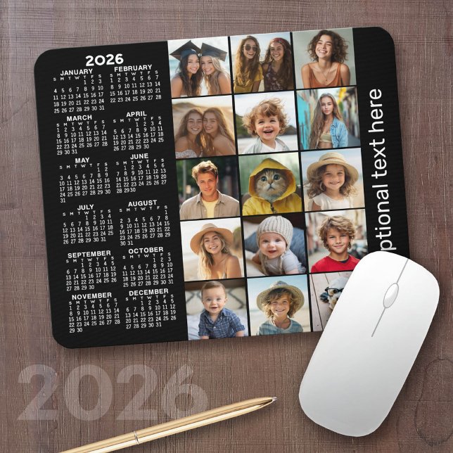 2023 Kalender - 15 fotokollage svart Musmatta (2026 Calendar with a Photo Collage on a Mousepad)