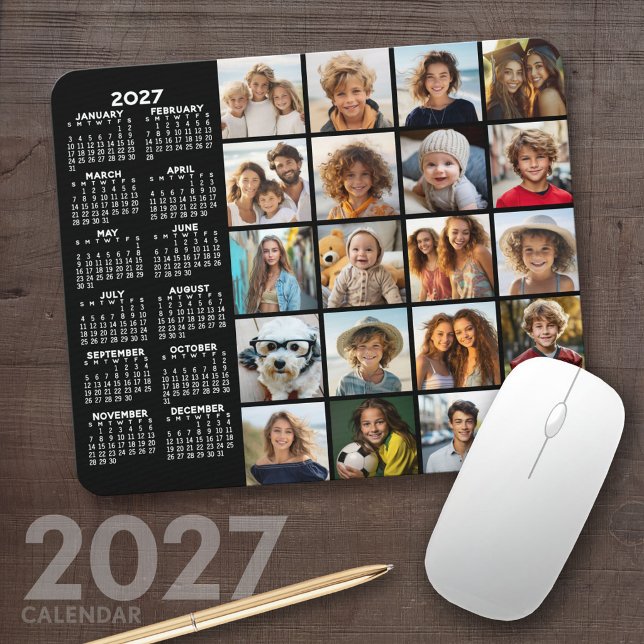 2023 Kalender - 20 fotokollage svart Musmatta (2027 Calendar Mousepad)