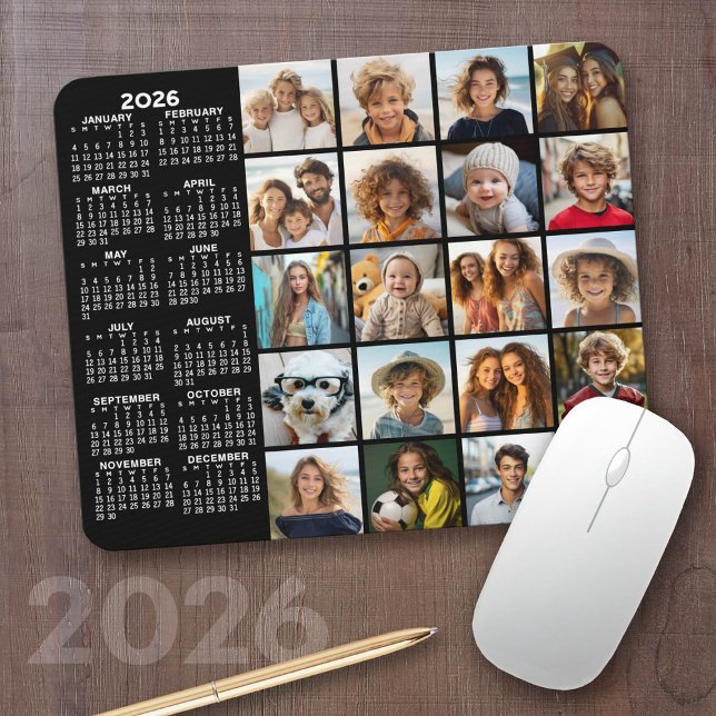 2023 Kalender - 20 fotokollage svart Musmatta (2026 Calendar with a Photo Collage on a Mousepad)