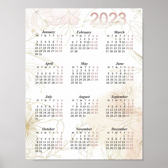 2023 Kalender, Akvarell Årlig kalender, Modern Poster (Framsidan)