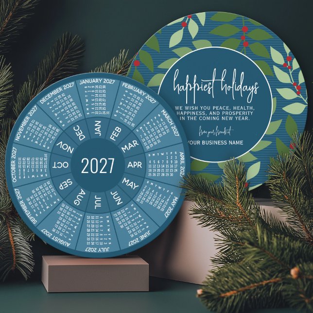 2023 Kalender - Blått Grönt botaniskt bästa Julkort (2027 Calendar - Office Corporate Holiday Greeting Card for the 2026 Season)