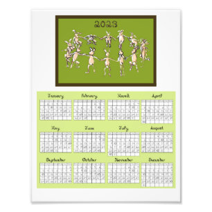 2023 Kalender Fabric Font Rabbits Dancing Fototryck