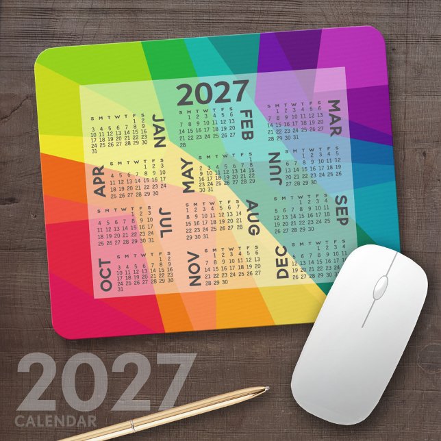 2023 Kalender - färgstarkt regnbåge Musmatta (2027 Calendar Mousepad)