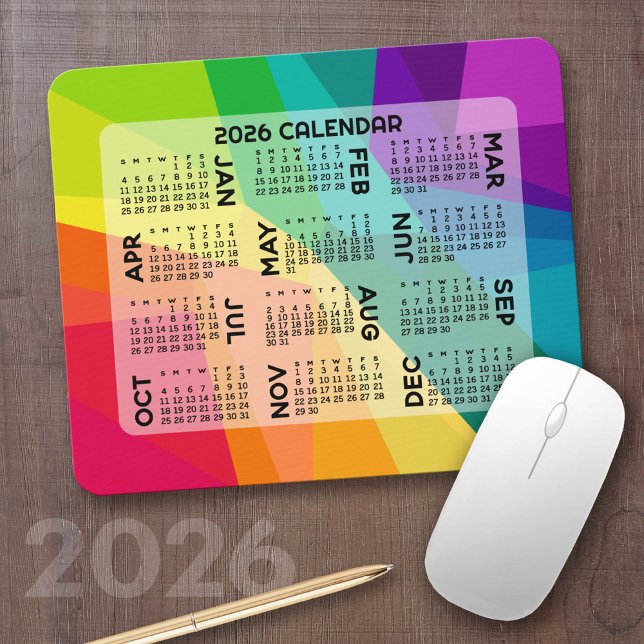 2023 Kalender - färgstarkt regnbåge Musmatta (2026 Calendar on a Mousepad)