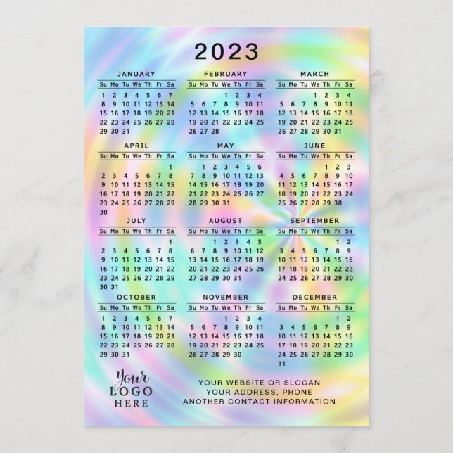 2023 Kalender - Fullt - färgfläckig faux-holografi Program (Framsida)