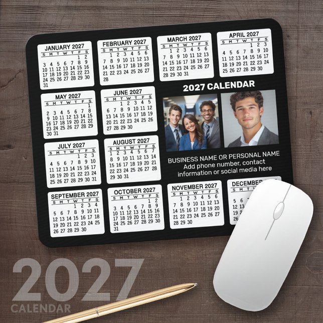 2023 Kalender med 2 foton och text - svart vitt Musmatta (2027 Calendar Mousepad)