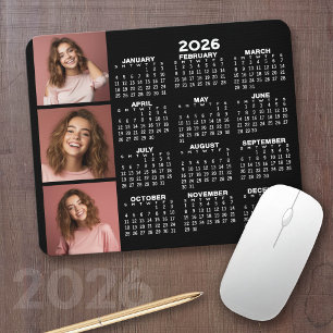 2023 Kalender med 3 fotokollage - svart Musmatta