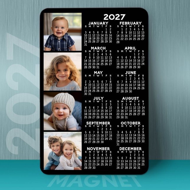 2023 Kalender med 4 fotokollage - svart Magnet (2027 Calendar on a Magnet)
