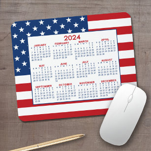 2023 Kalender med amerikansk Flagga - Rött vitt bl Musmatta