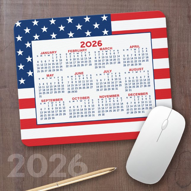 2023 Kalender med amerikansk Flagga - Rött vitt bl Musmatta (2026 Calendar)