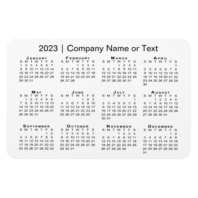 2023 Kalender med Anpassningsbar Text vit Magnet (Horisontell)