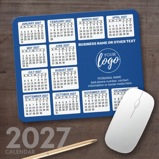 2023 Kalender med logotyp, kontaktinformation blå Musmatta (2027 Calendar Mousepad)