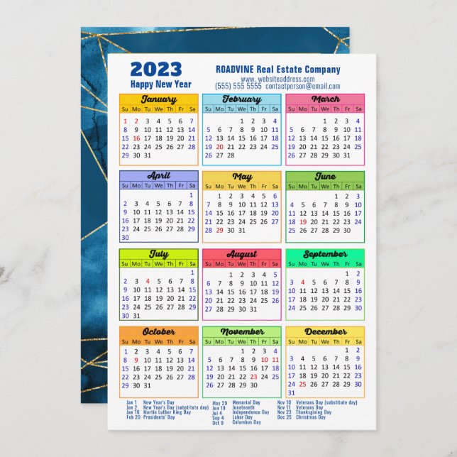 2023 Kalender Modern Geometric Blue Business Photo Julkort (Fram/baksida)