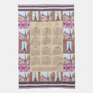 2023 Kalender Paris Eiffel Torn Pointillism Art Kökshandduk