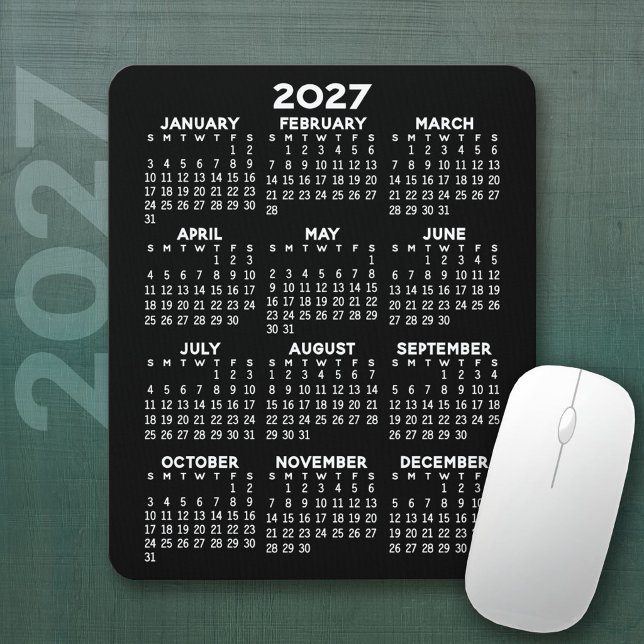 2023 Kalender - svart bakgrund - Lodrät Musmatta (2027 Calendar Mousepad)