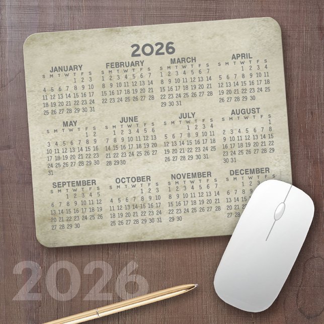 2023 Kalender - traditionella parken guld grått Musmatta (2026 Calendar Mousepad)
