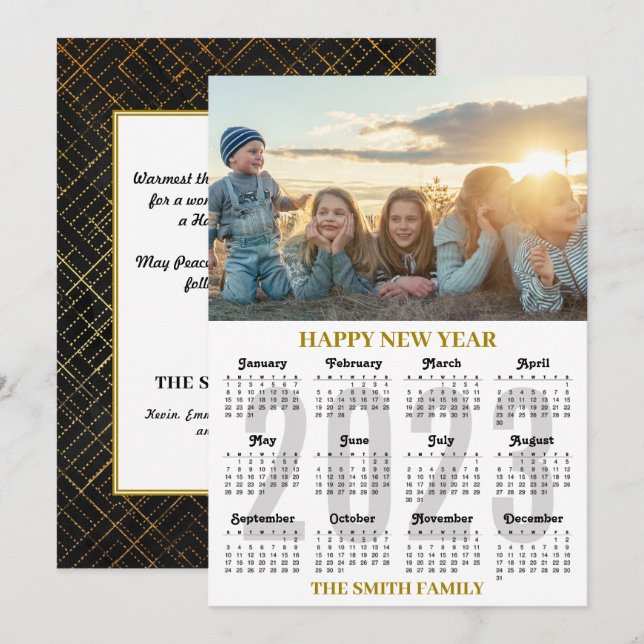 2023 Kalenderfoto Modern Guld och svart skript Julkort (Fram/baksida)