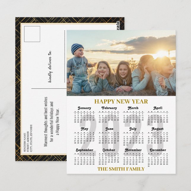 2023 Kalenderfoto Modern Guld och svart skript Vykort (Fram/baksida)