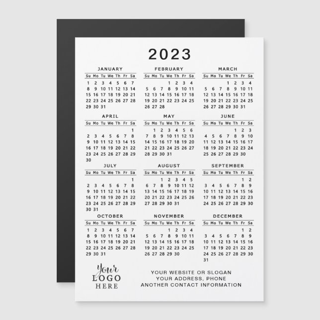 2023 Magnetic Calendar Logotyp White Black Simple (Fram/baksida)