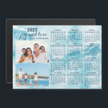 2023 Magnetic Family Photo Calendar Coastal Blue<br><div class="desc">Skapa din egen 2023-magnetiska fotokalender med två personliga bilder på en lätt tealblåblå bakgrund som imiterar vinkart hav. Det är en unik nyckelfråga för familj,  vänner,  arbetskamrater,  kolleger inför jul,  nyår eller tillfälle.</div>
