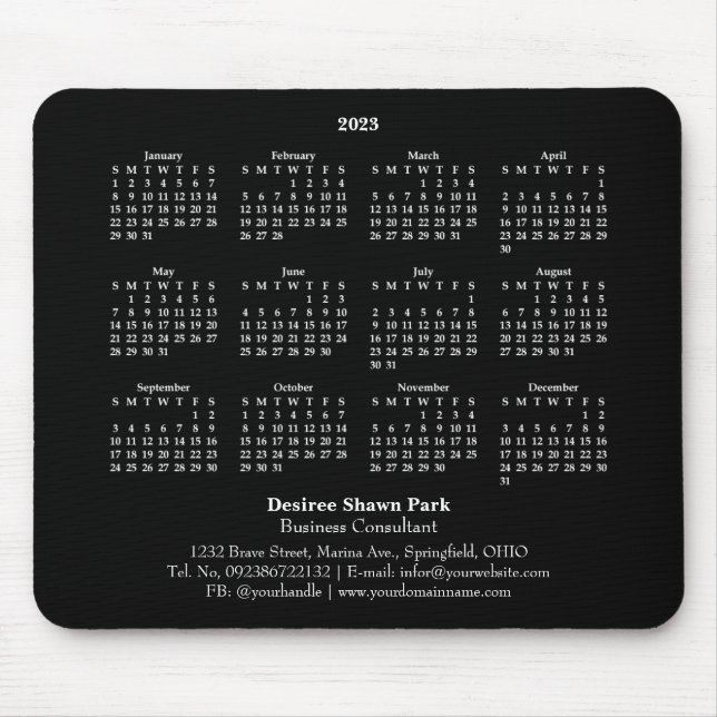 2023 Mini Calendar SÖNDAG Start BLACK Musmatta (Framsidan)