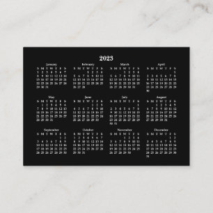 2023 Mini Calendar SÖNDAG Start BLACK Visitkort