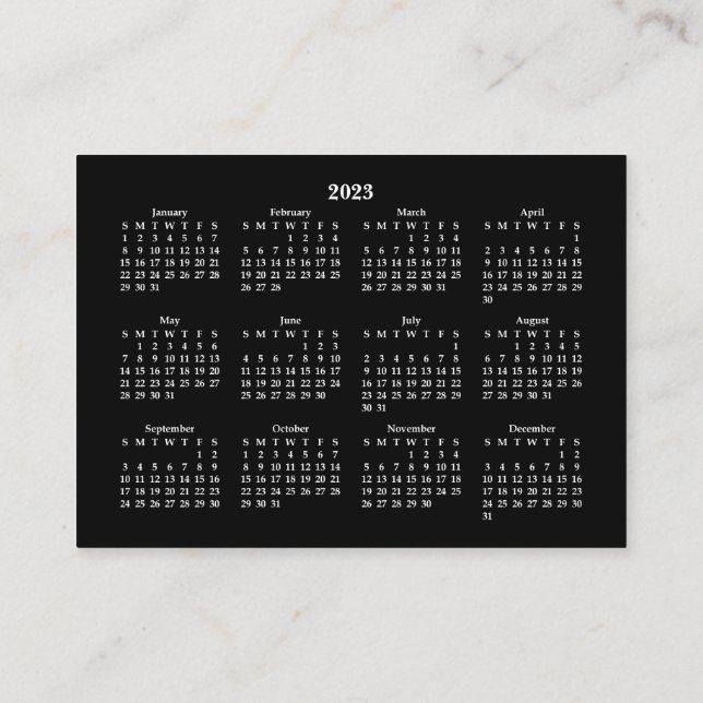 2023 Mini Calendar SÖNDAG Start BLACK Visitkort (Baksida)