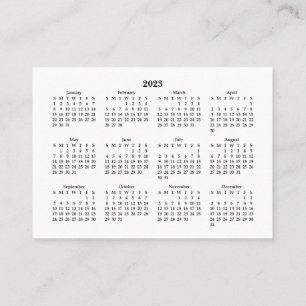 2023 Mini Calendar SÖNDAG Start White Visitkort