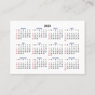 2023 Mini Calendar SÖNDAG Starta San Serif-teckens Visitkort