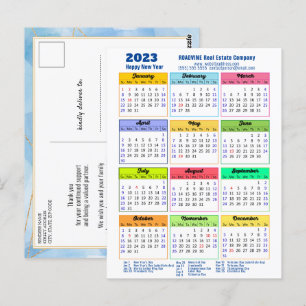 2023 Modern årskalender Blått Guld Vykort