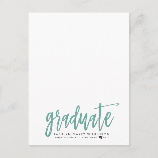 2023 Modern Brush Script Mintgrön Foto Examen Meddelande Vykort (Framsida)