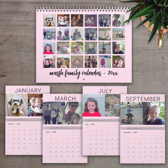 2023 - Modern familj Anpassad bild - rosé Kalender (Custom Photo Calendar - Perfect Family Gift)
