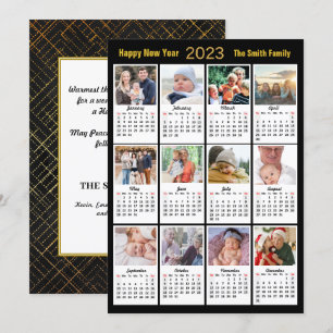 2023 Modern familjekalender 12 Photo Guld Julkort