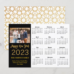 2023 Modern fotokalender för skript i Guld Glitter Julkort