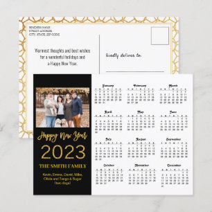 2023 Modern fotokalender för skript i Guld Glitter Vykort