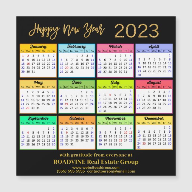 2023 Modern Guld Black Business Calendar Magnet (Framsida)