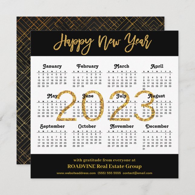 2023 Modern Guld-skript i Black Business Calendar Julkort (Fram/baksida)