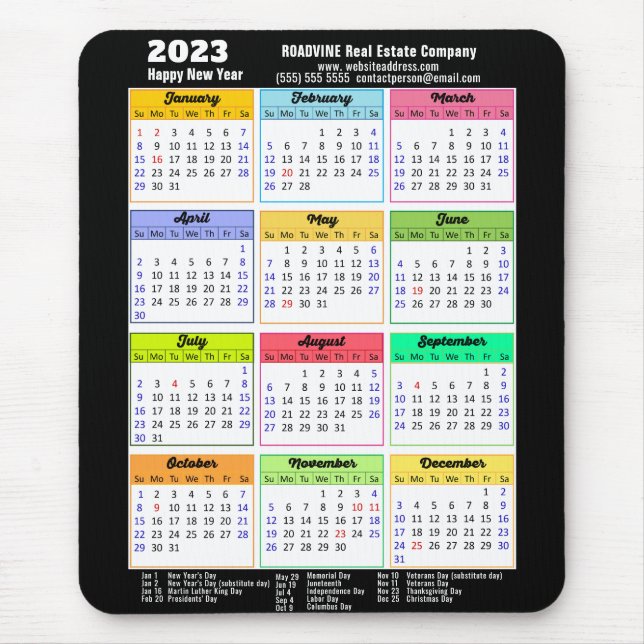 2023 Modern kalender med offentliga Helgdagar Musmatta (Framsidan)