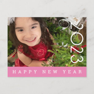 2023 Nyår Foto Kort Rosa Kant
