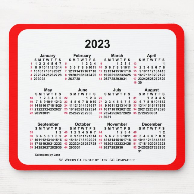 2023 Red 52 Weeks ISO Calendar av Janz Musmatta (Framsidan)
