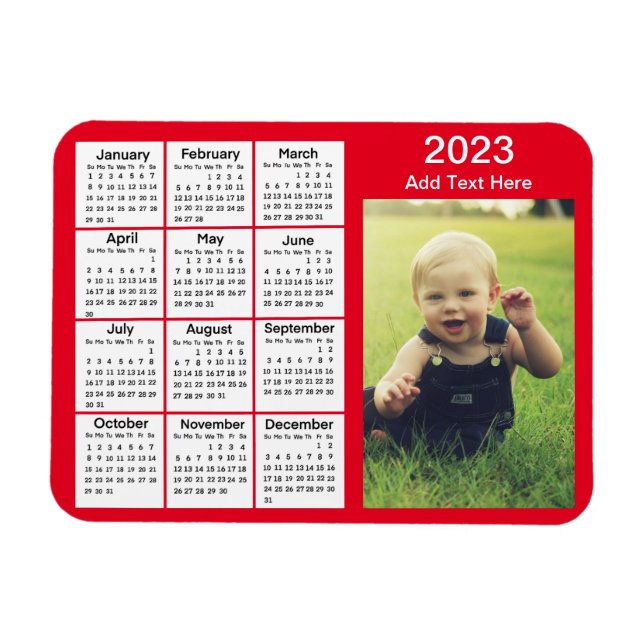 2023 Red Mini Photo Calendar Magnet (Horisontell)
