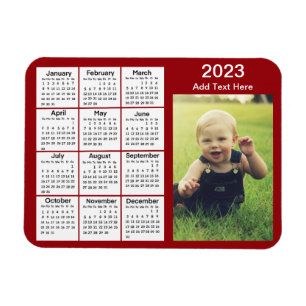 2023 Red Mini Photo Calendar Magnet