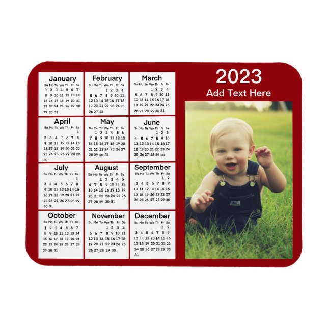 2023 Red Mini Photo Calendar Magnet (Horisontell)